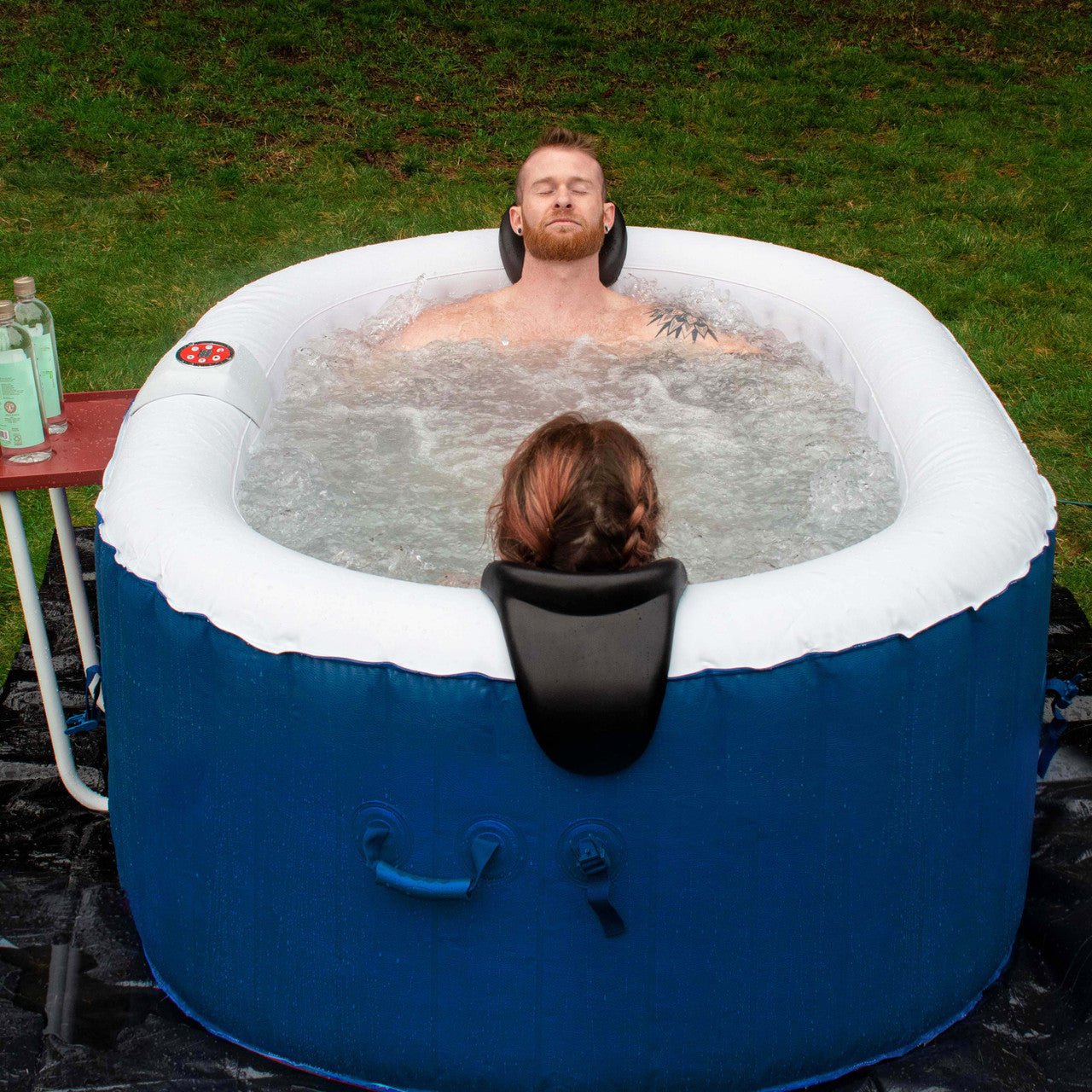 Aleko 2 Person Oval Inflatable Jetted Hot Tub with Drink Tray and Cover - 145 Gallon - The Sauna World