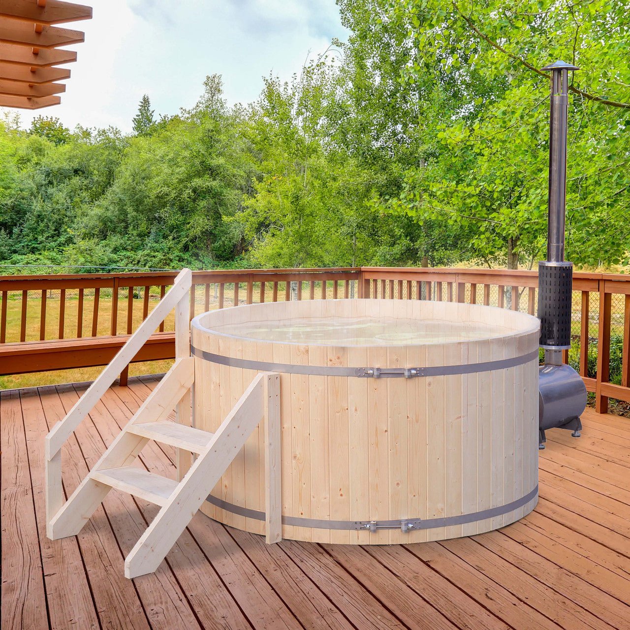 Aleko 4-5 Person Wood-Fired Hot Tub and Ice Bath – Pine - The Sauna World