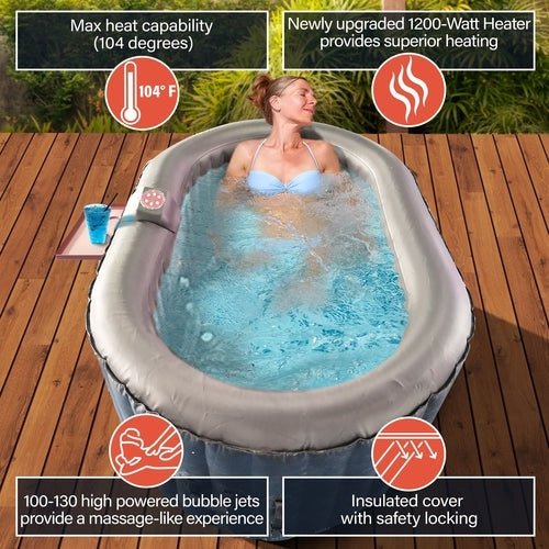 Aleko Oval Inflatable Hot Tub Spa With Drink Tray and Cover 2 Person 145 Gallon Dark Blue HTIO2BLD-AP - The Sauna World