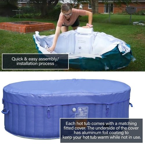 Aleko Oval Inflatable Hot Tub Spa With Drink Tray and Cover 2 Person 145 Gallon Dark Blue HTIO2BLD-AP - The Sauna World