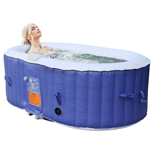 Aleko Oval Inflatable Hot Tub Spa With Drink Tray and Cover 2 Person 145 Gallon Dark Blue HTIO2BLD-AP - The Sauna World