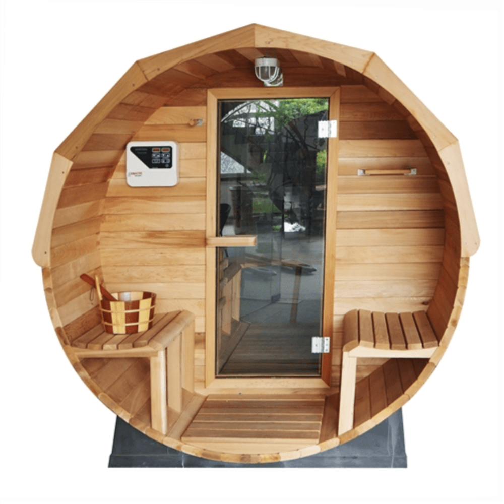 Aleko Red Cedar Barrel w/ Panoramic View 7 Person Traditional Sauna - The Sauna World