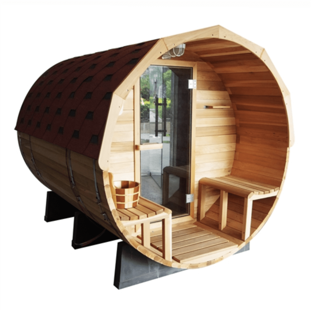 Aleko Red Cedar Barrel w/ Panoramic View 7 Person Traditional Sauna - The Sauna World