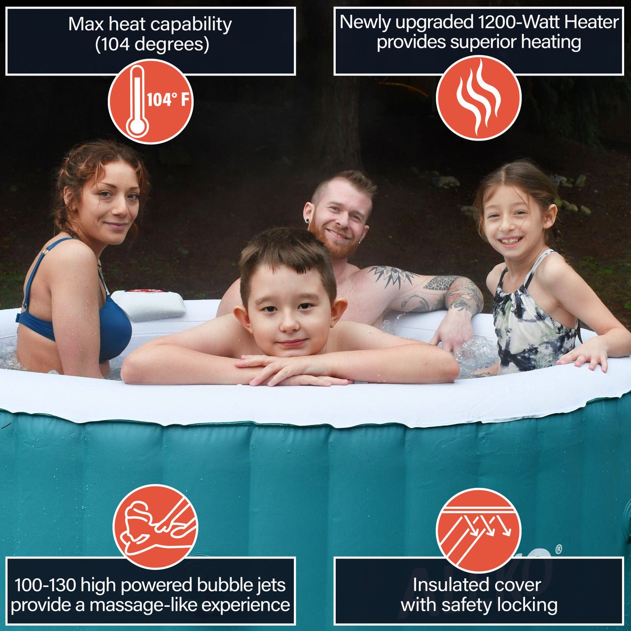 Aleko Round Inflatable Jetted Hot Tub with Cover - 4 Person - 210 Gallon - Light Blue and White - The Sauna World