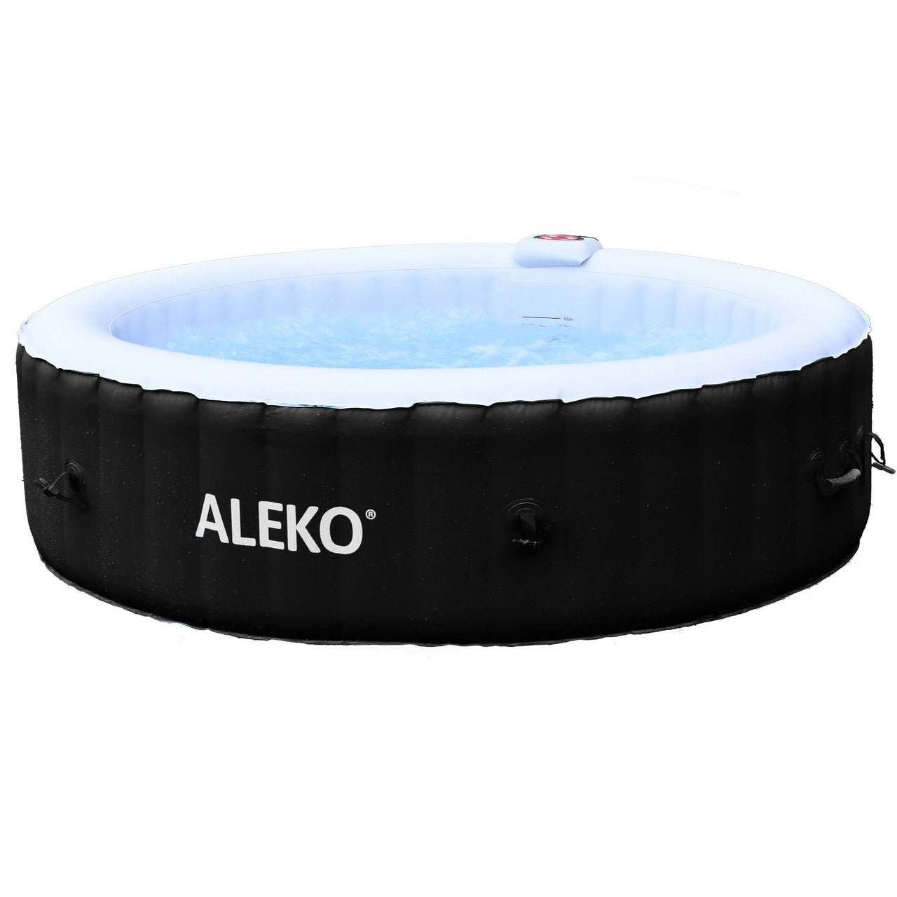 Aleko Round Inflatable Jetted Hot Tub with Cover - 6 Person - 265 Gallon - Black and White - The Sauna World