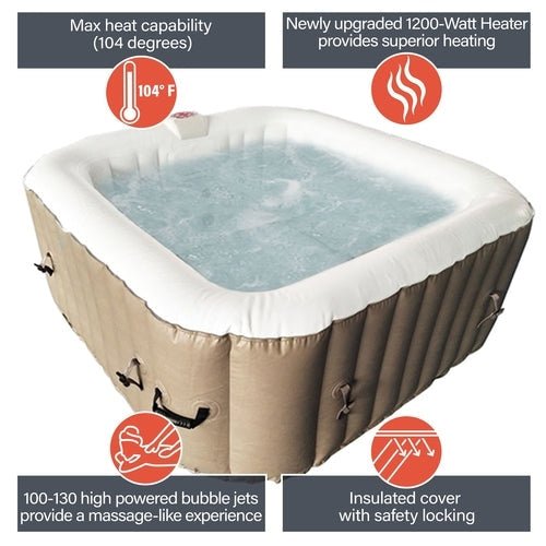 Aleko Square Inflatable Hot Tub Spa With Cover 4 Person 160 Gallon Brown HTISQ4BR-AP - The Sauna World