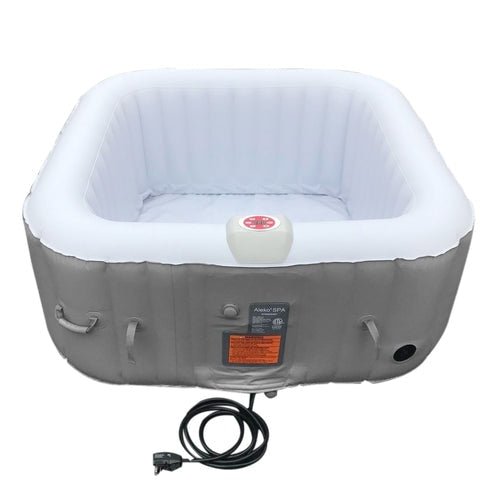 Aleko Square Inflatable Jetted Hot Tub with Cover - 4 Person - 160 Gallon - Gray - The Sauna World