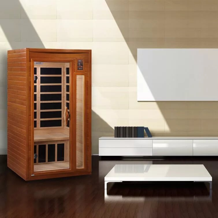 Dynamic Infrared Single Person Indoor Bluetooth Compatible FAR Infrared Sauna with Remote Control in Hemlock - The Sauna World