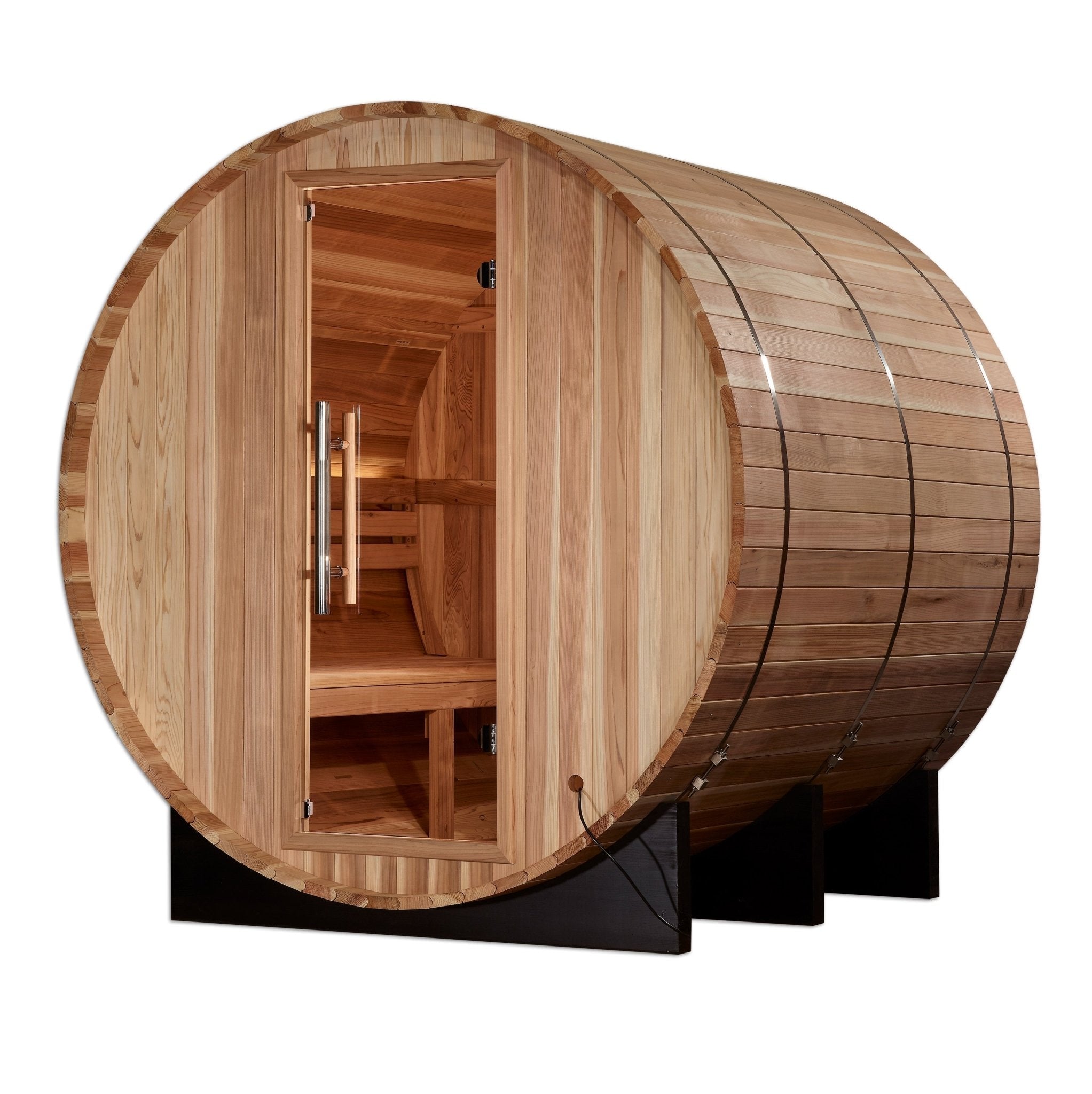 Golden Designs "Arosa" 4 Person Barrel Traditional Sauna - Pacific Cedar - The Sauna World