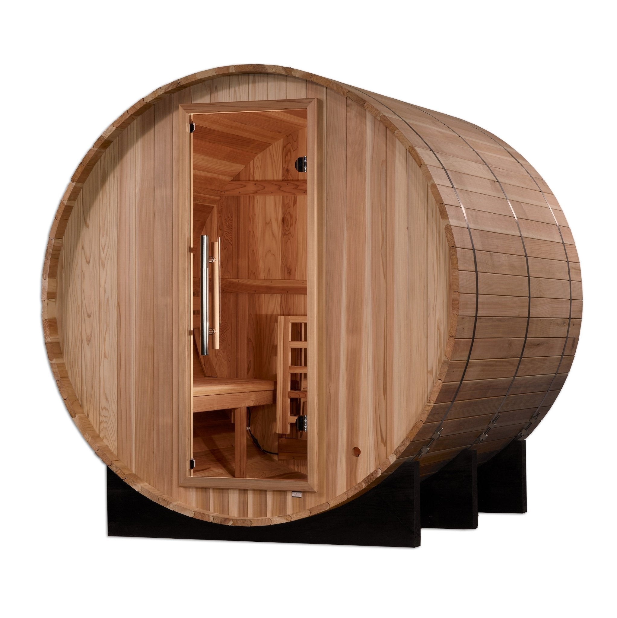 Golden Designs "Arosa" 4 Person Barrel Traditional Sauna - Pacific Cedar - The Sauna World