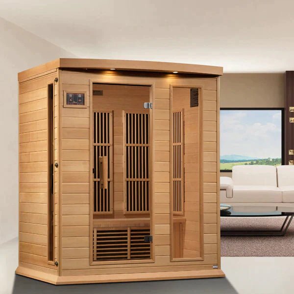 Golden Designs Maxxus 3 Person Near Zero EMF FAR Infrared Sauna - Canadian Hemlock - The Sauna World