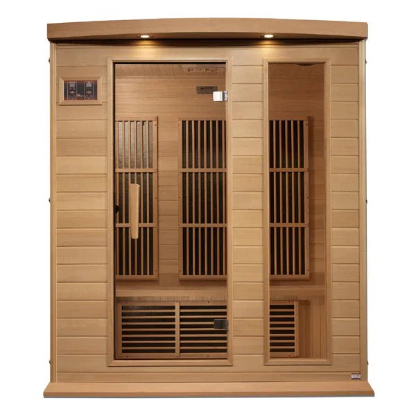 Golden Designs Maxxus 3 Person Near Zero EMF FAR Infrared Sauna - Canadian Hemlock - The Sauna World