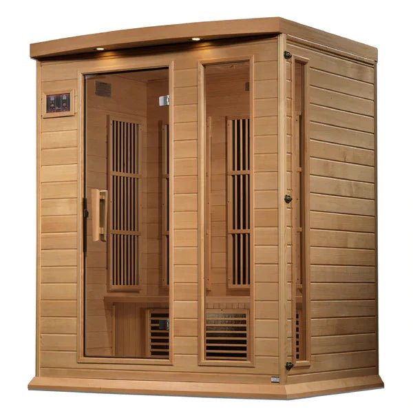 Golden Designs Maxxus 3 Person Near Zero EMF FAR Infrared Sauna - Canadian Hemlock - The Sauna World