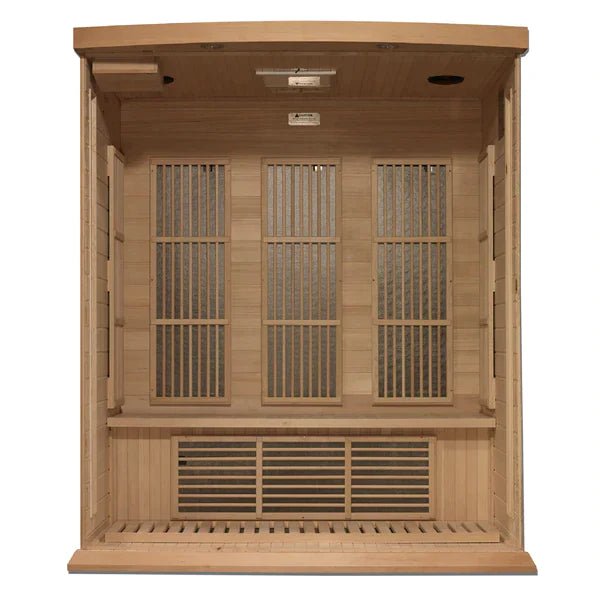 Golden Designs Maxxus 3 Person Near Zero EMF FAR Infrared Sauna - Canadian Hemlock - The Sauna World