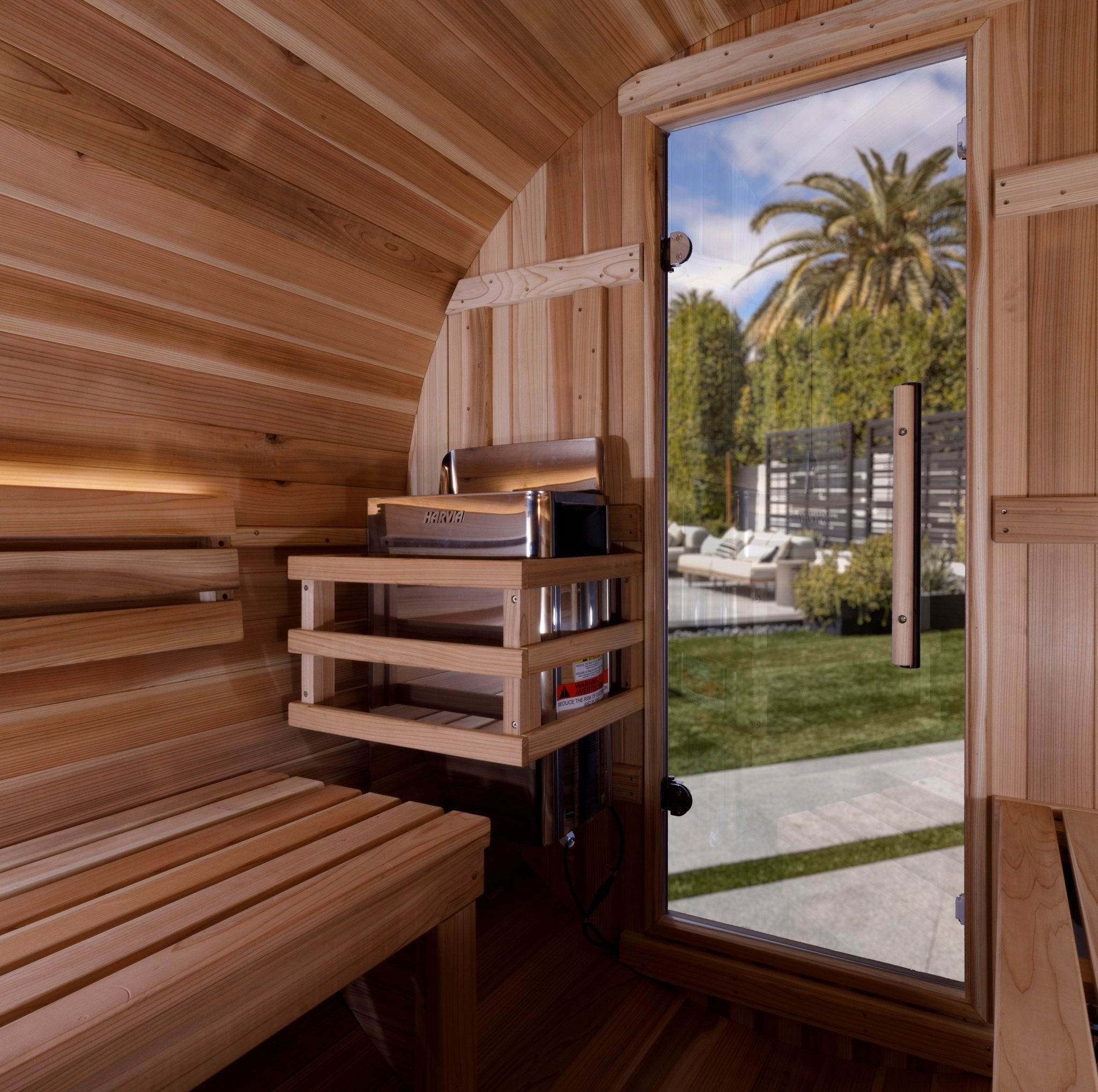 Golden Designs "Zurich" 4 Person Barrel with Bronze Privacy View - Traditional Sauna - Pacific Cedar - The Sauna World