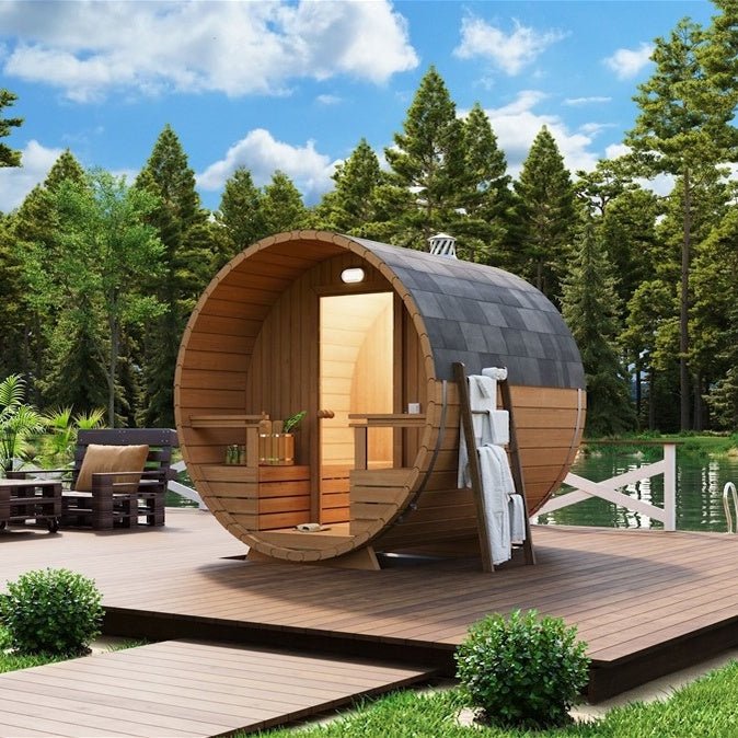 Outdoor Barrel Sauna With Glass Window - The Sauna World