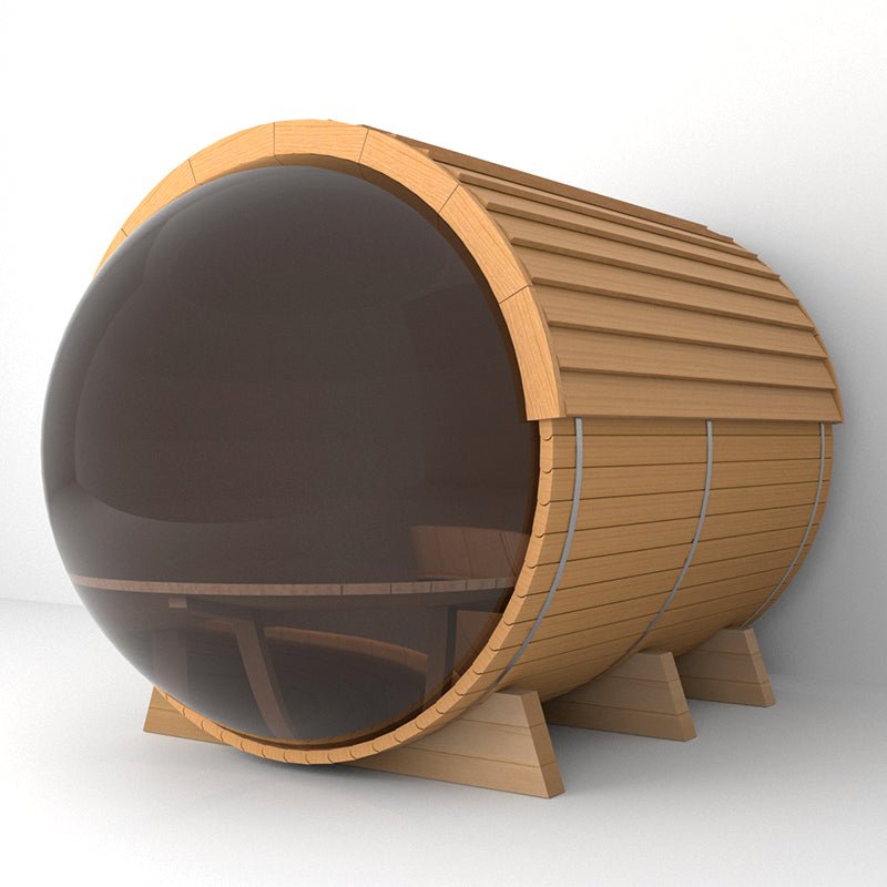 Outdoor Barrel Sauna With Panoramic View Window (Wood shingles) - The Sauna World