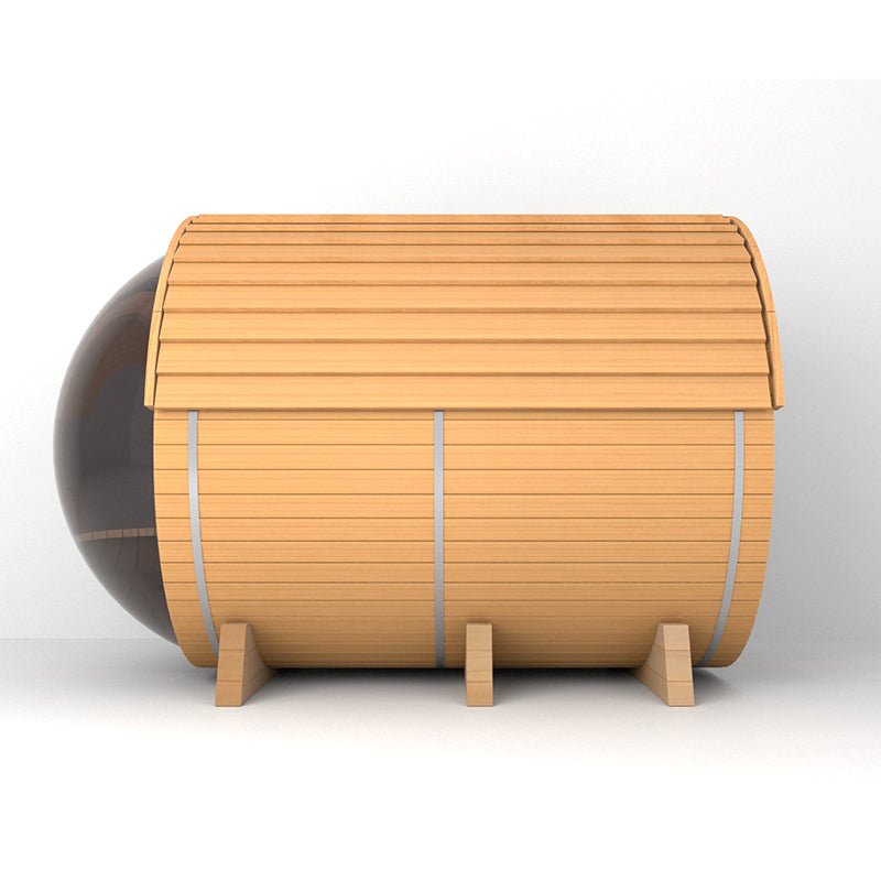 Outdoor Barrel Sauna With Panoramic View Window (Wood shingles) - The Sauna World