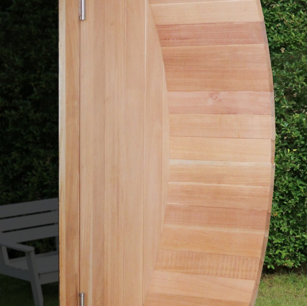 Scandia Electric 2-8 Person Cedar Barrel Sauna with Canopy and Stainless Steel Electrical Heater - The Sauna World