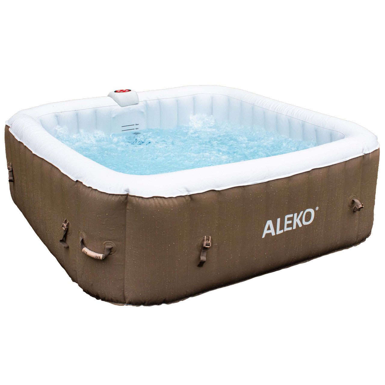 Square Inflatable Jetted Hot Tub with Cover - 6 Person - 250 Gallon - Brown and White - The Sauna World