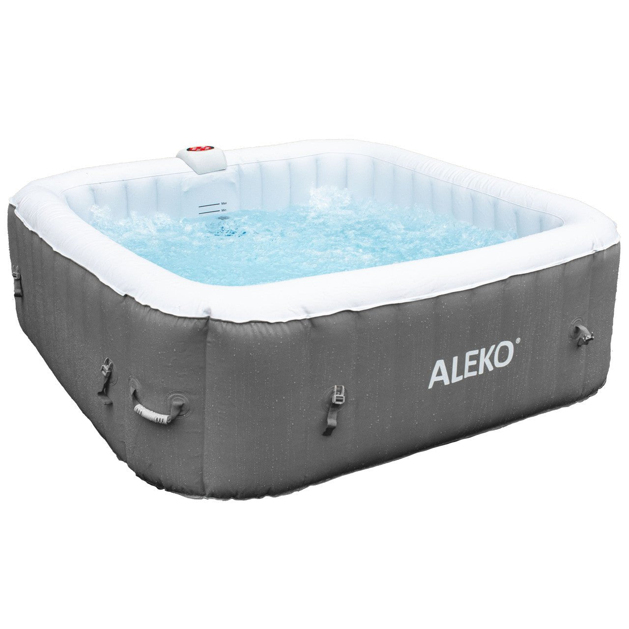 Square Inflatable Jetted Hot Tub with Cover - 6 Person - 265 Gallon - Gray - The Sauna World