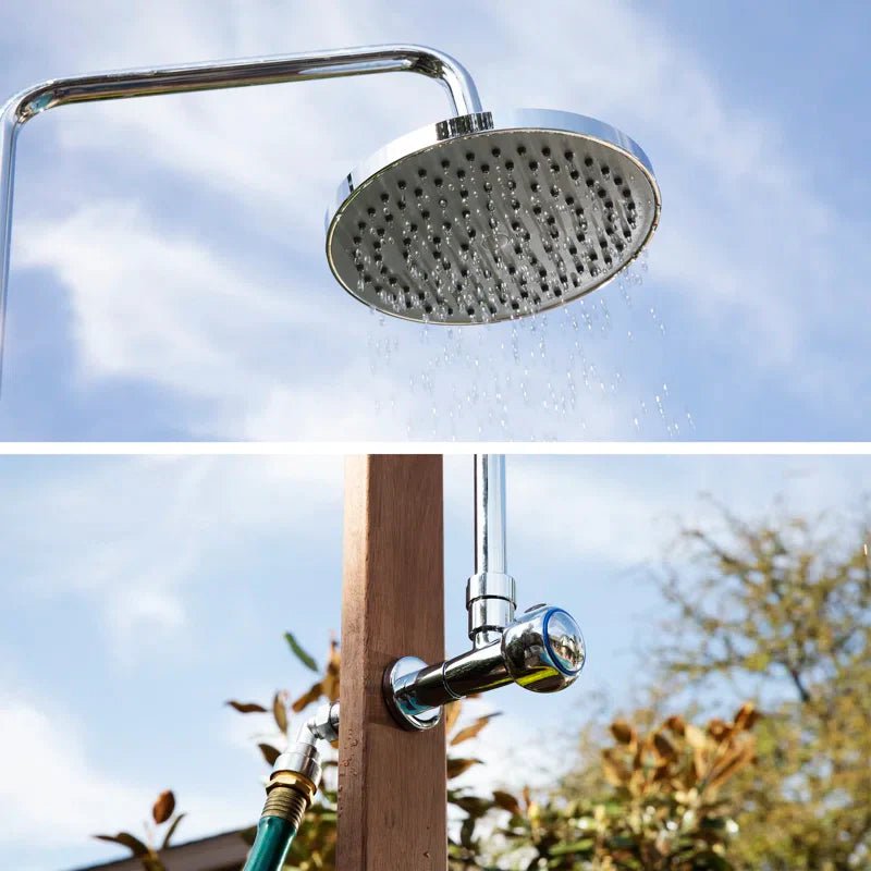 Stainless Steel Freestanding Outdoor Shower and Duckboard - The Sauna World