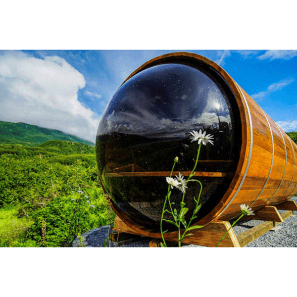 Traditional Panoramic Barrel Sauna (Asphalt shingles) - The Sauna World